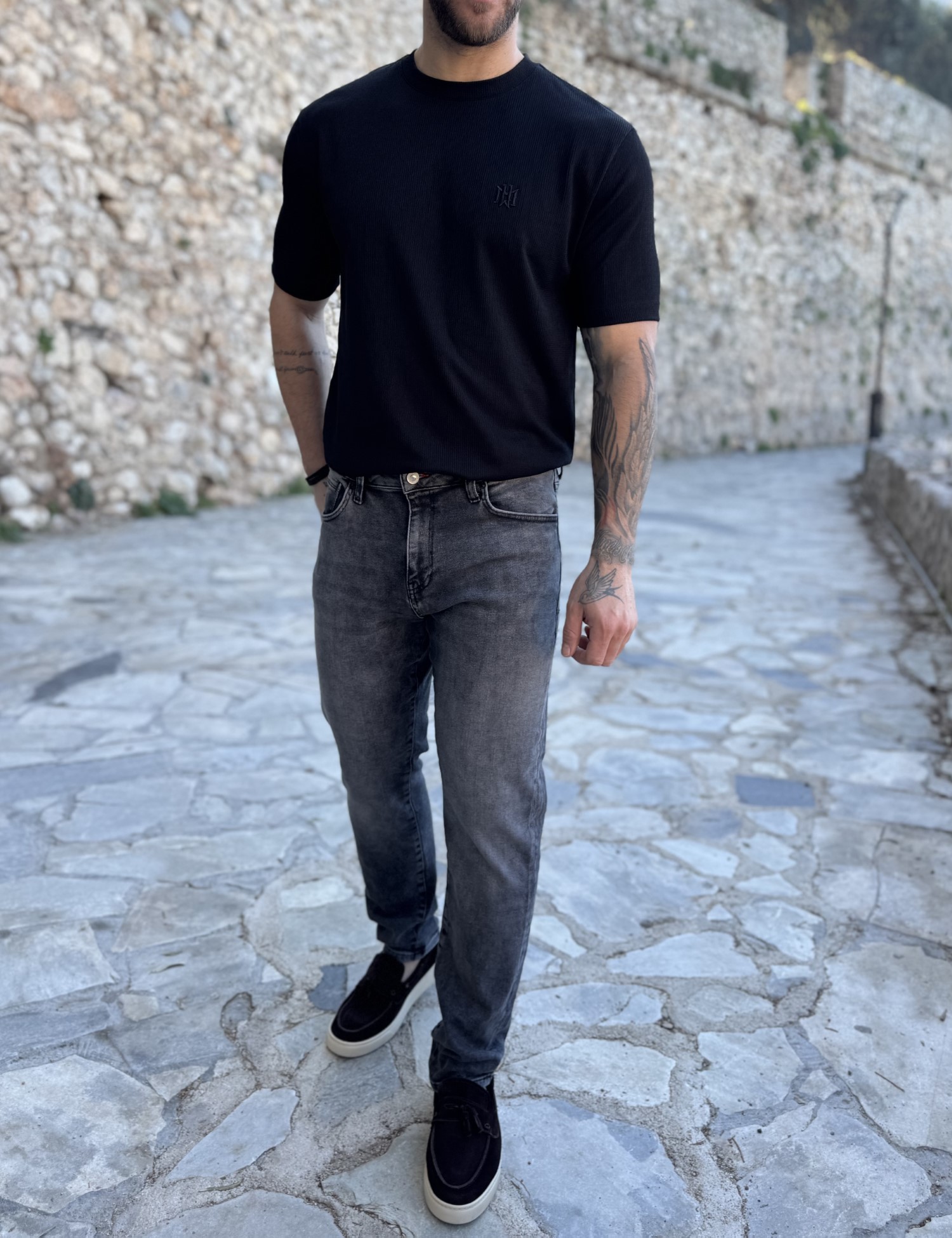 Ανδρικό γκρι τζιν ελαστικό ίσια γραμμή GB5744 φωτογραφία